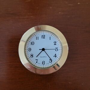 7/16" Mini Clock Fit Up Insert Movement Quartz Battery Gold Bezel White Dial